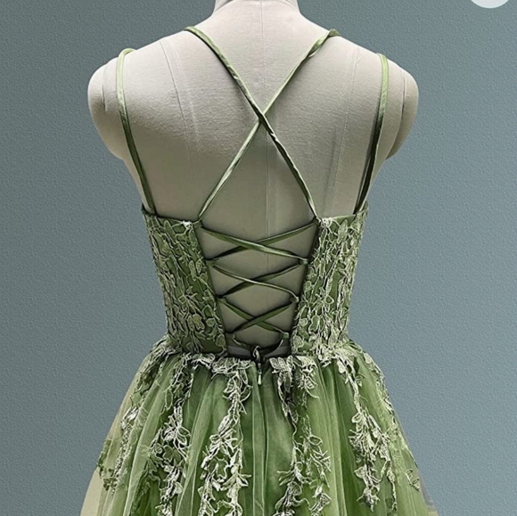 Green Lace Overlay Gown - Picture 2 of 5